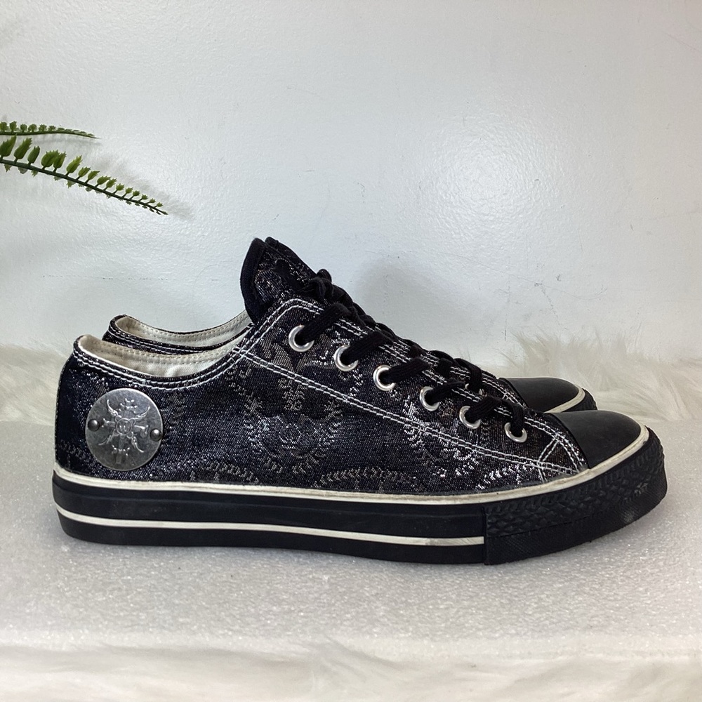 THOMAS WYLDE SKULL LACE UP SNEAKERS BLACK SILVER SZ 9